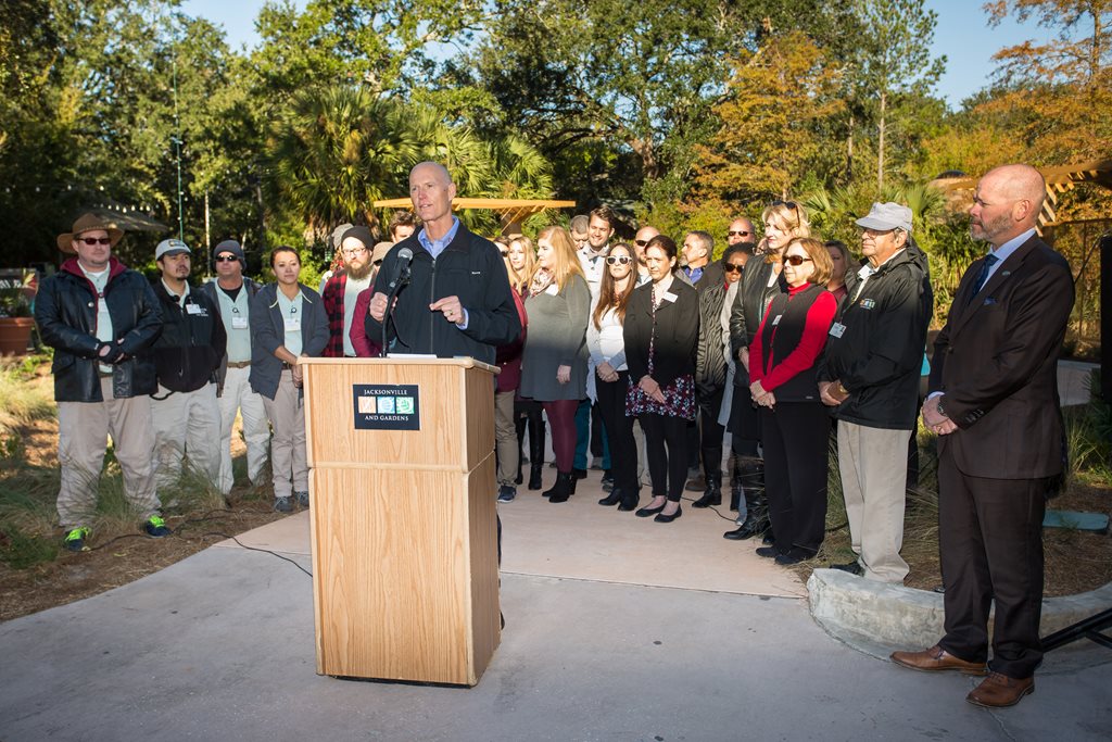 Gov. Rick Scott announcing new tourism numbers at the Jacksonville Zoo & Gardens on Nov. 21, 2016. 