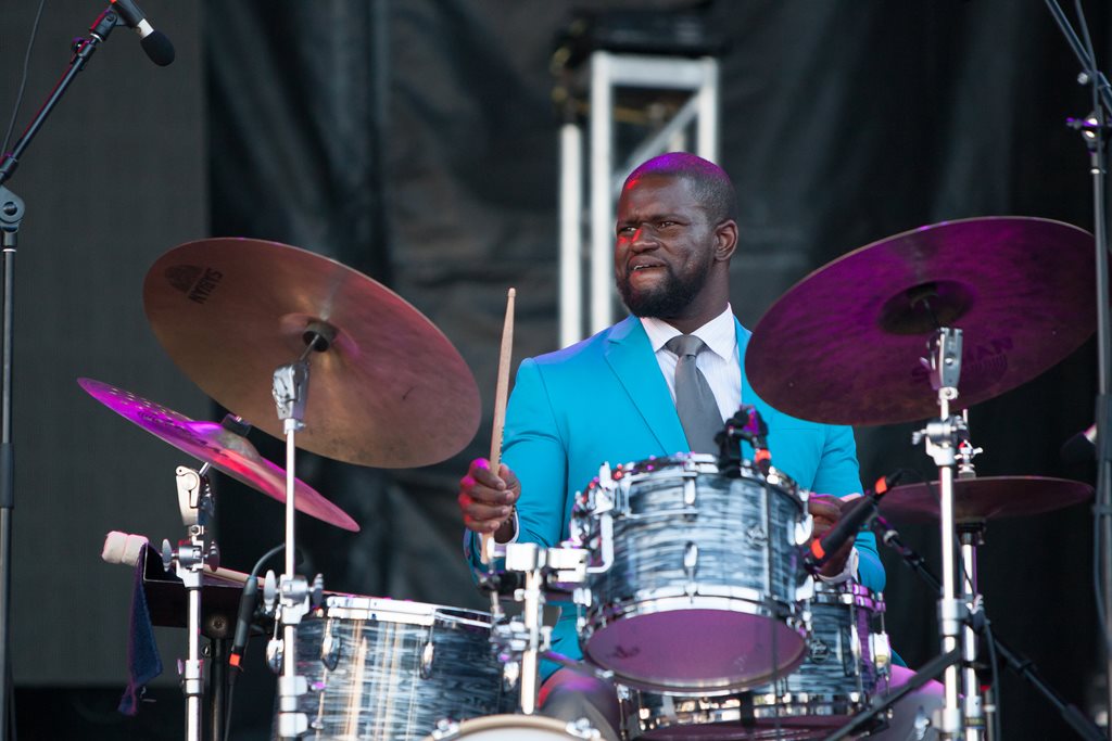 man playing the drums at jazz fest 2015