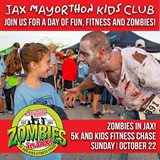 child and adult dressed as zombie at the zombies in jax 5k and kids fitness chase