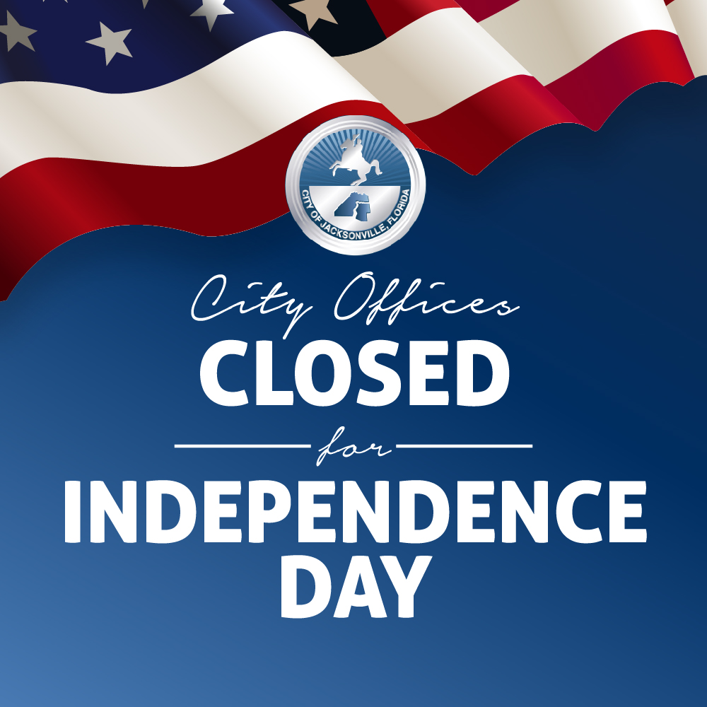 city offices closed message on patriotic 4th of july background