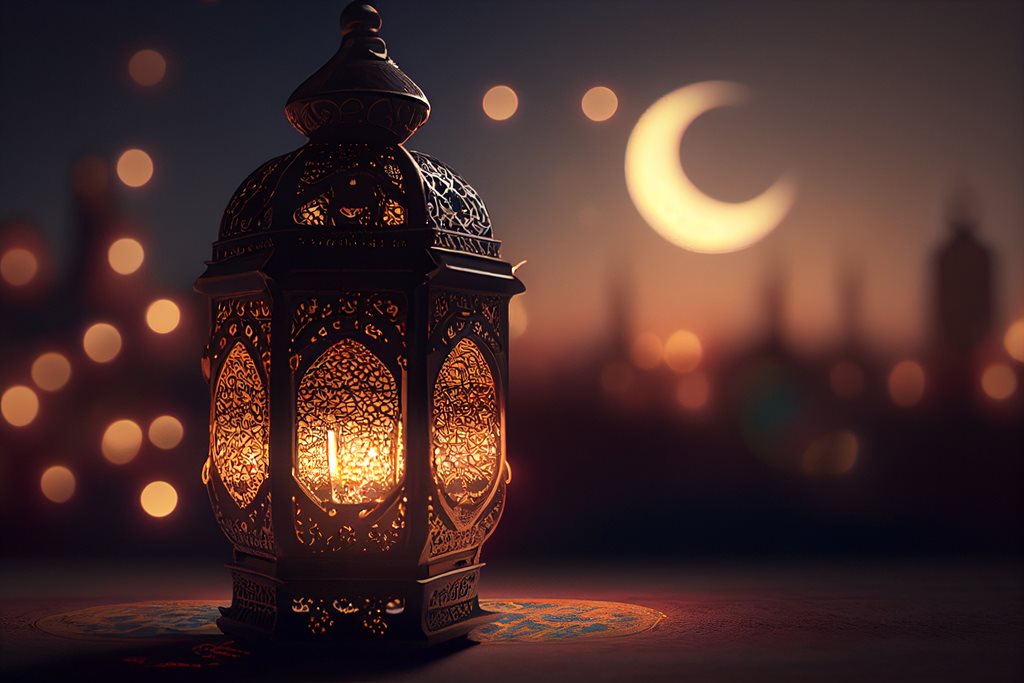 arabic lantern with moon in nightsky