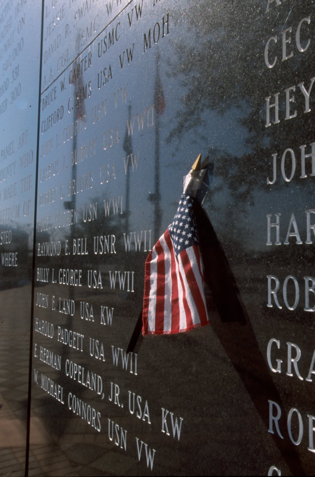 A flag at the Jacksonville Veterans Memorial Wall