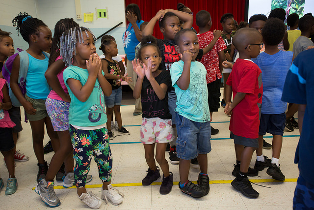 group of children at sally mathis elementary school