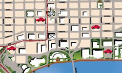 illustartion of a downtown parking map with streets and cars