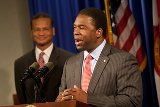 Mayor Brown speaking at his announcement appointing Theodore N. Carter (pictured) to head the Office of Economic Development