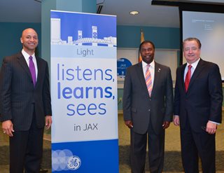 Jaime Irick, Vice President & General Manager, North American Professional Solutions, GE Lighting, Mayor Alvin Brown, and Paul McElroy, CEO of JEA