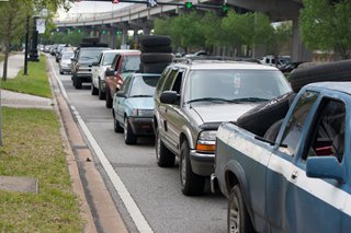 The line of cars wrapped around the stadium for the City's first Tire & Sign Buyback on April 5, 2014