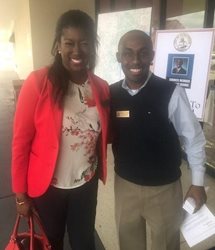 February 1, 2018 photo of Council Member Garrett Dennis and Congressman Al Lawsons District Director, Kortney Wesley, at a Northwest Jacksonville greet and dine held at The Potters House Soul Food Bistro.