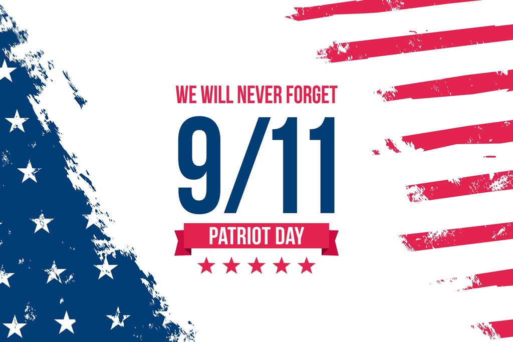 9/11 patriot day we will never forget with american flag