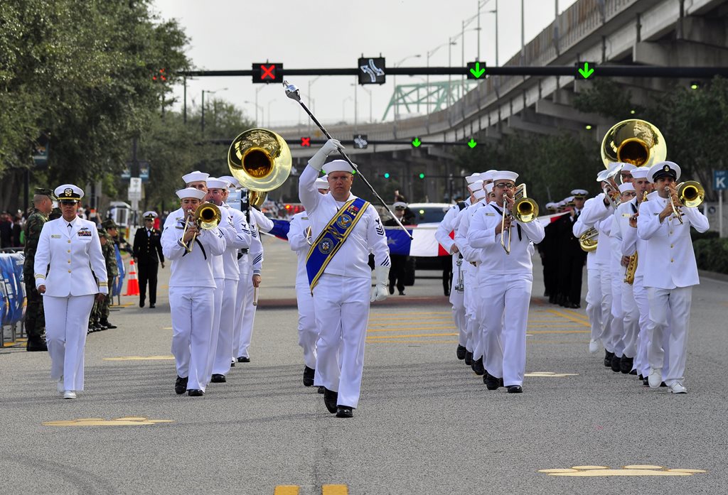Navy Band marching in the 2018 Veterans Day Parade.