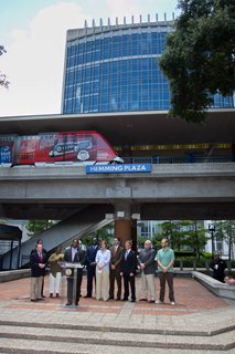 Photo from the June announcement that the Friends of Hemming Park were selected to program Hemming Plaza. 