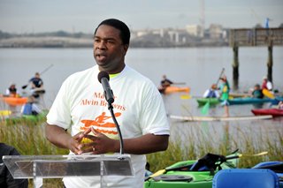 Mayor Brown announcing the designation of 12 park sites for kayakers, canoeist, paddle boarders, sail boarders and other water enthusiasts to access the St. Johns River and its tributaries.