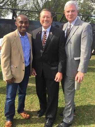 April 16, 2017 photo of Council Members Garrett Dennis and Jim  Love at the opening ceremony for The Wall That Heals.