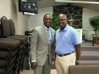 Picture of Council Member Freeman and Pastor James Wiggins, Jr Pastor of St. Paul Lutheran Church on August 2, 2018