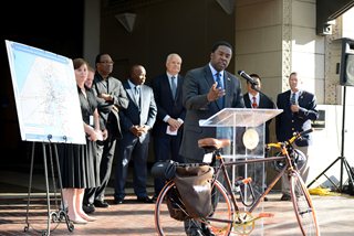 Mayor Brown speaking at the Oct. 30, 3014 announcement