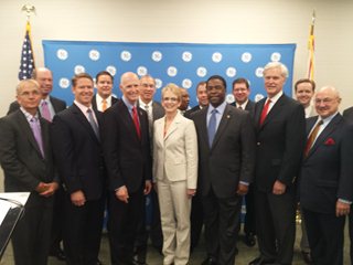 Mayor Brown with City Council Members, JAX Chamber officials, Governor Scott, Congressman Crenshaw, and GE representatives at the Sept. 26 announcement at JAX Chamber 