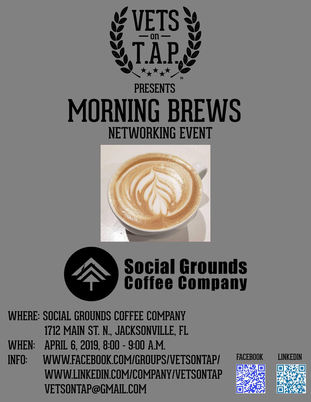 Vets on TAP presents a Morning Brews Networking Event at Social Grounds Coffee Company.