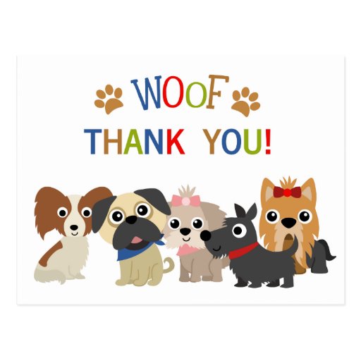 Woof Thank you with illustration of dogs