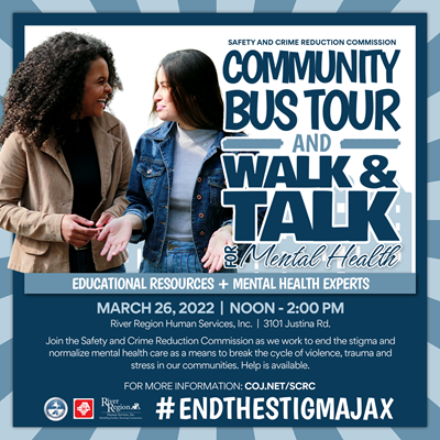 SCRC Community Buss tour and walk and talk for mental health flyer