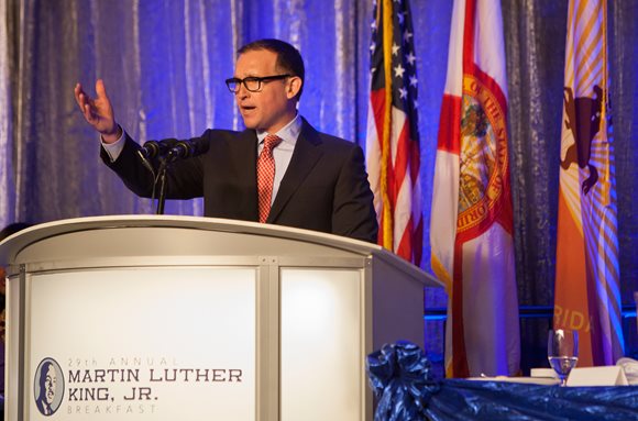 Mayor Lenny Curry speaking at the 29th annual Martin Luther King Jr. Breakfast