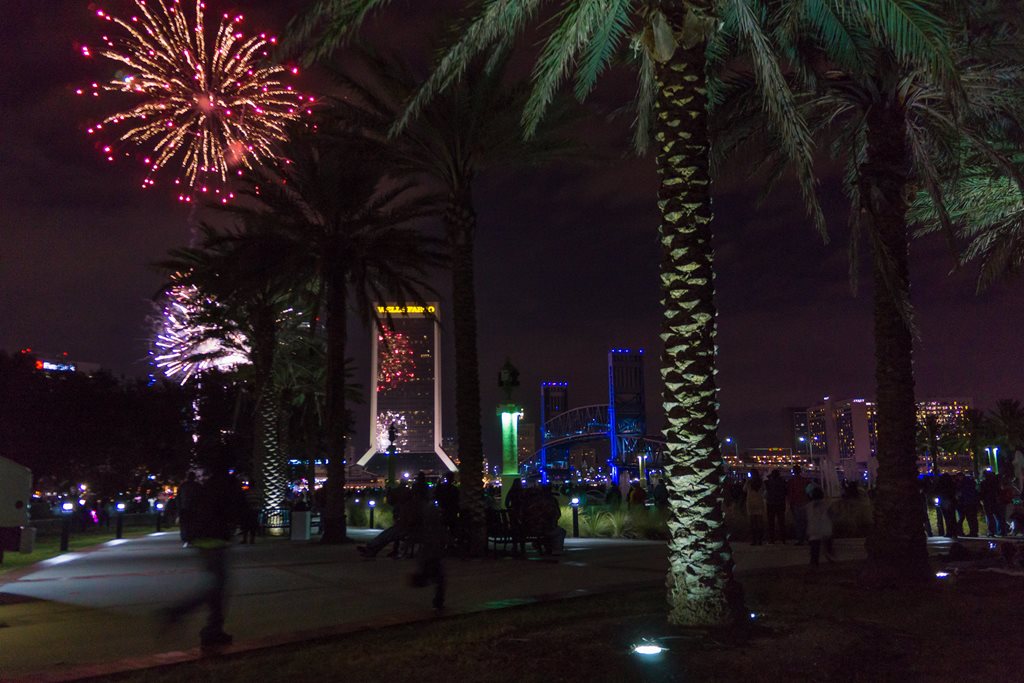 Fireworks over downtown Jacksonville and the St. Johns River. 