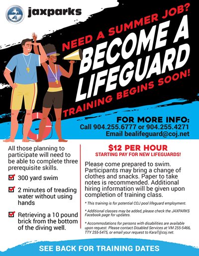 JaxParks Lifeguard Training 2022 Flyer FRON