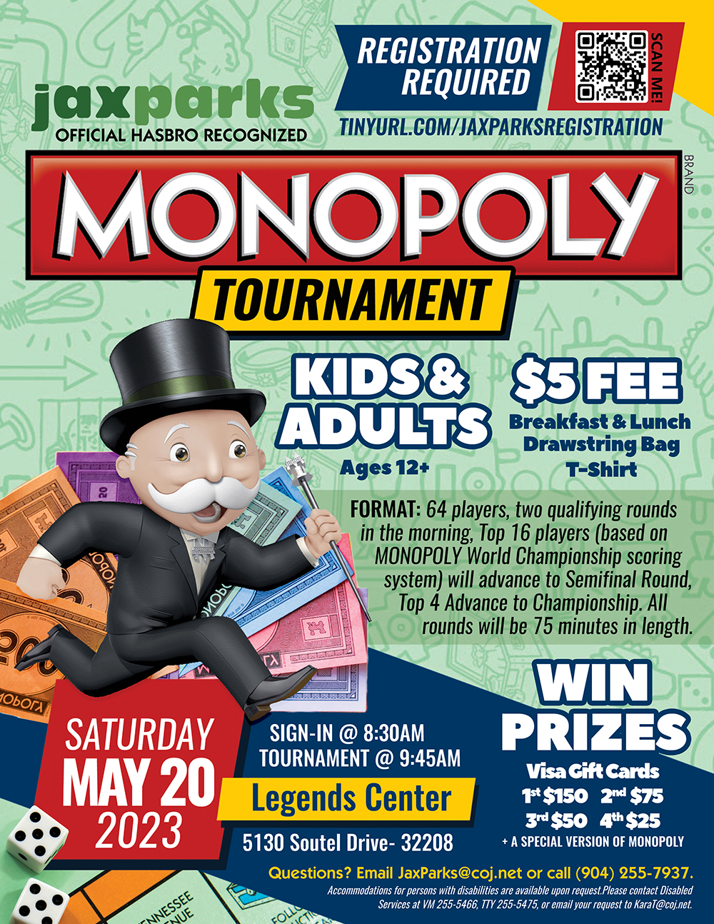 JaxParks Monopoly Tournament Flyer