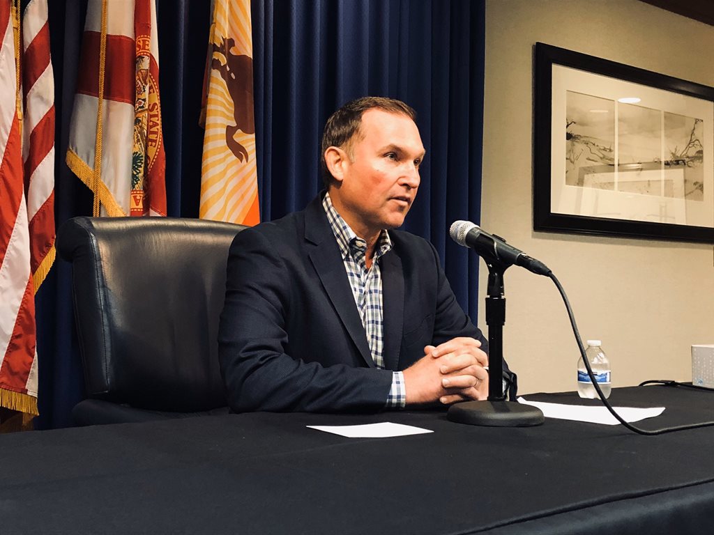 Mayor Lenny Curry speaking at one of his COVID-19 virtual news conferences.