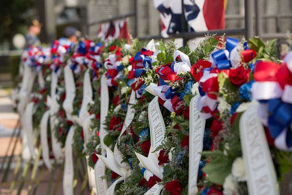 Wreaths ready for the 2016 Memorial Day Observance at the Jacksonville Veterans Memorial Wall