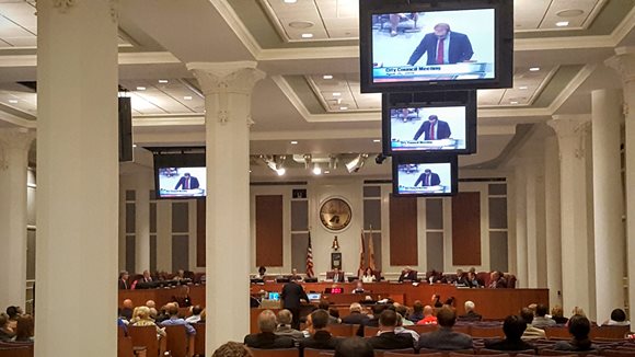 Mayor Lenny Curry speaking at the April 26, 2016 meeting of the Jacksonville City Council
