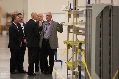 Mayor Lenny Curry and Governor Rick Scott take a quick tour of Kaman Aircraft Corporation's facility before the Feb. 4, 2016 news conference