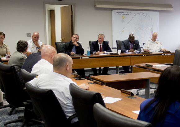Mayor Lenny Curry receives briefing from City departments and agencies on preparations for Tropical Storm Colin