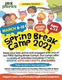 A cartoon illustration of a diverse group of children smiling with information on the Spring Break Camp.