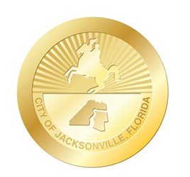 Gold logo of the City of Jacksonville.