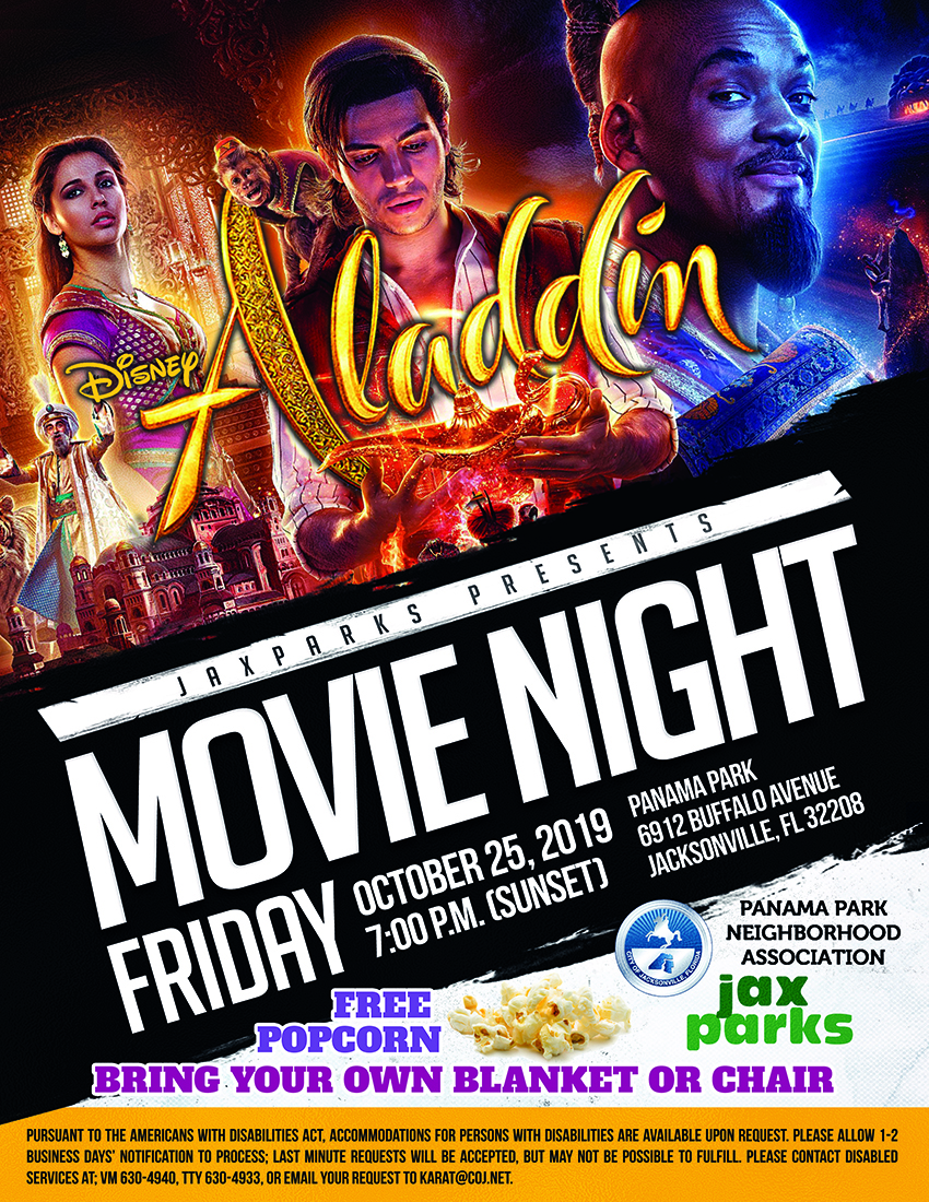 JaxParks Movie Night Flyer - Aladdin (Live Action Version)