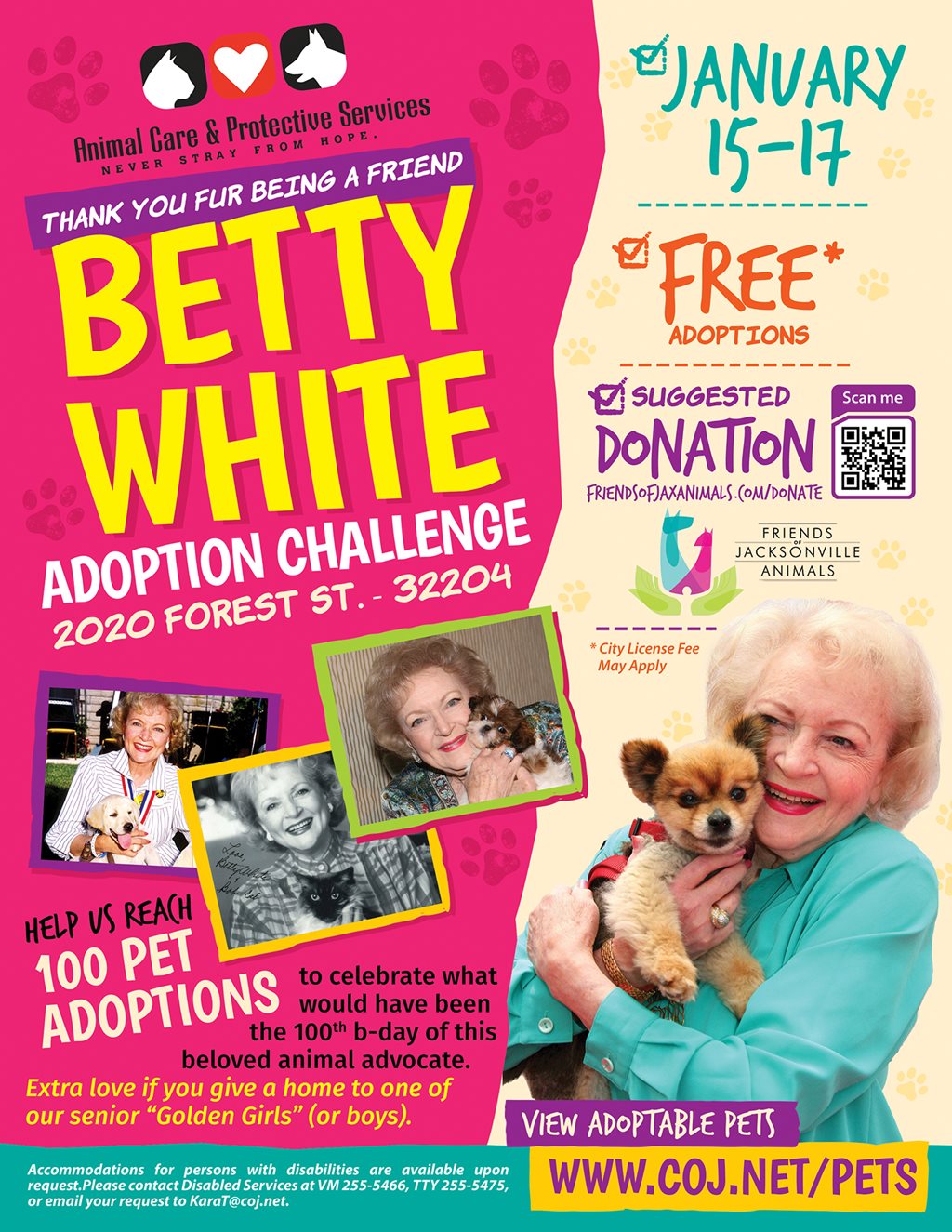 Betty White Adoption Challenge Flyer