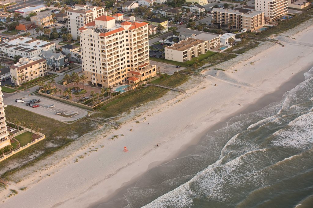 Aerial view along the Jacksonville Beach coastline