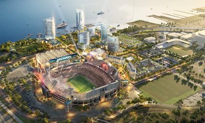 An aerial view of Downtown jacksonville's Sports Complex