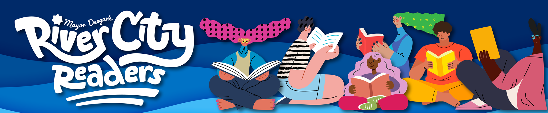 Illustration of people reading books