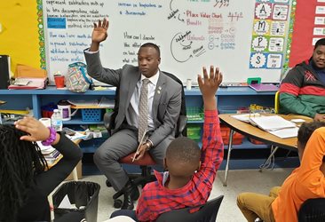 January 29, 2019 photo of Council Member Terrance Freeman at the Celebrity Reading event held at S.A. Hull Elementary School. 