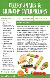 celery snails and crunchy caterpillars recipe card