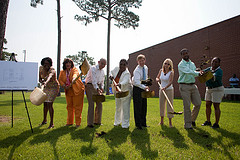 Picture of Council Member Denise Lee, Mayor John Peyton, and others breaking ground for the expansion of the Clanzel T. Brown Community Center.