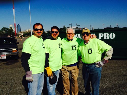 March 28, 2015 photo of Council Members John Crescimbeni, Greg Anderson, Bill Gulliford and Jim Love and the 2015 Tire and Sign Buyback Event.  Click to view more photos from this event.