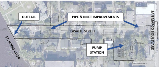 LaSalle street map with features marked