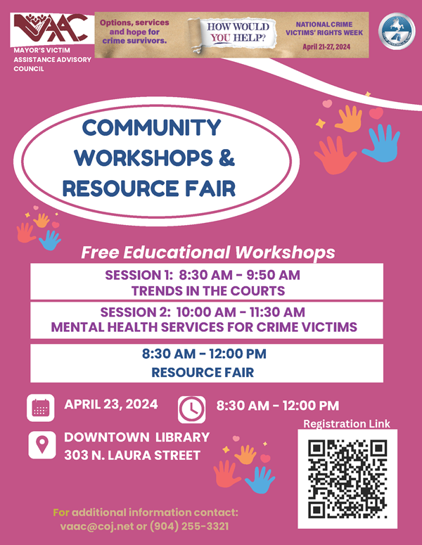 VAAC Community workshops and resource fair flyer