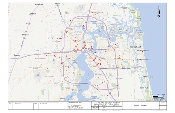 Map of retention ponds in Duval County