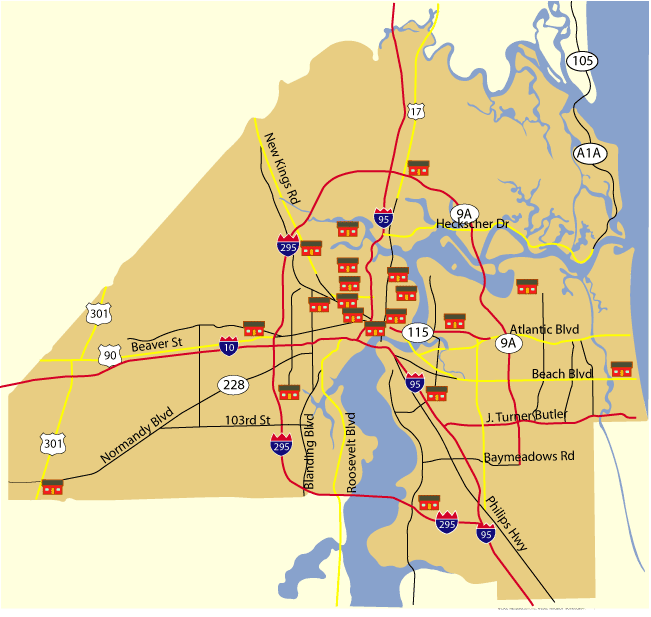 Duval County Map showing location of senior centers