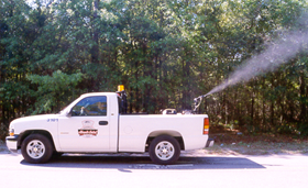 A modern fog truck, utilizing ULV methods to deliver pyrethroids