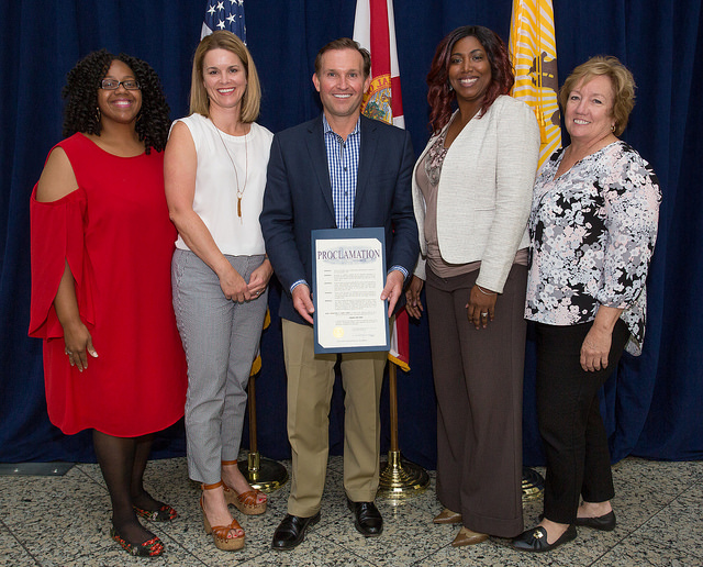 From left to right in the picture below:  Jaynelle Pemberton, Mrs. Molly Curry, Mayor Lenny Curry, Chair Tangi Combs and Commission Liaison Barbara Florio