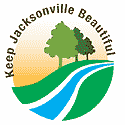 Keep Jacksonville Beautiful logo - A drawing of a picture of Trees, grass and a stream flowing